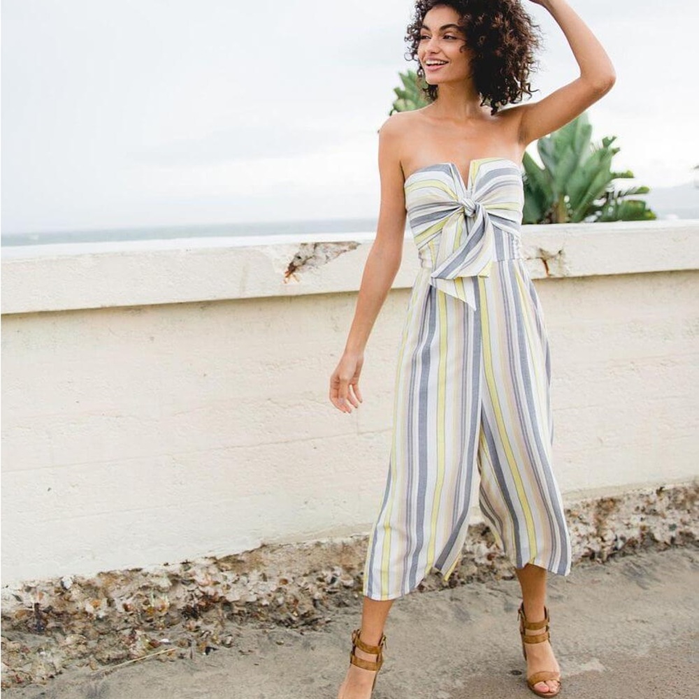 Daytrip- Strapless Striped Wide Leg Jumpsuit - Large